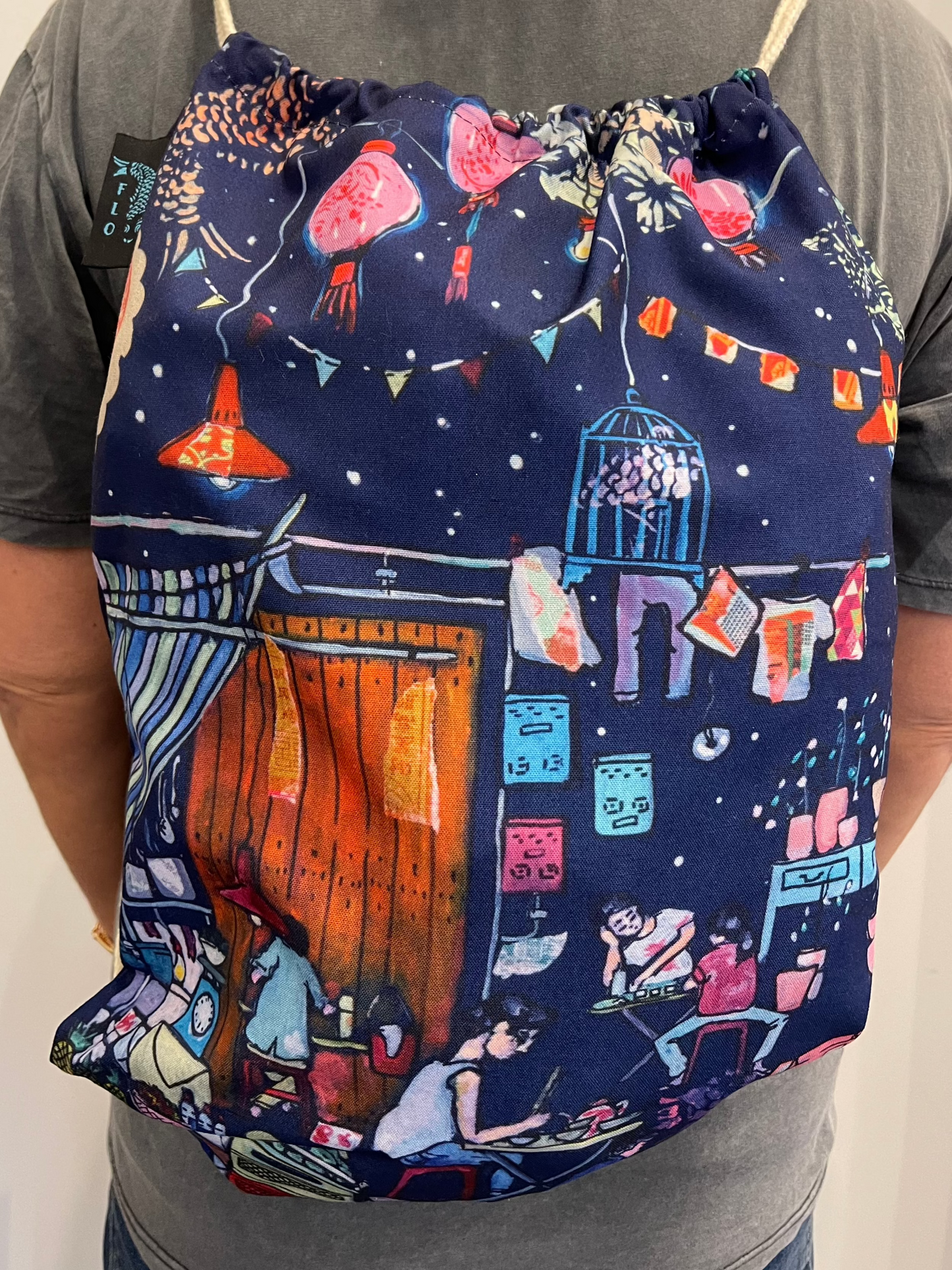 Night blue artistic printed gym bag