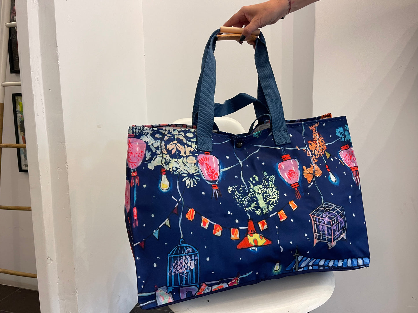 Night blue artistic printed shopping bag