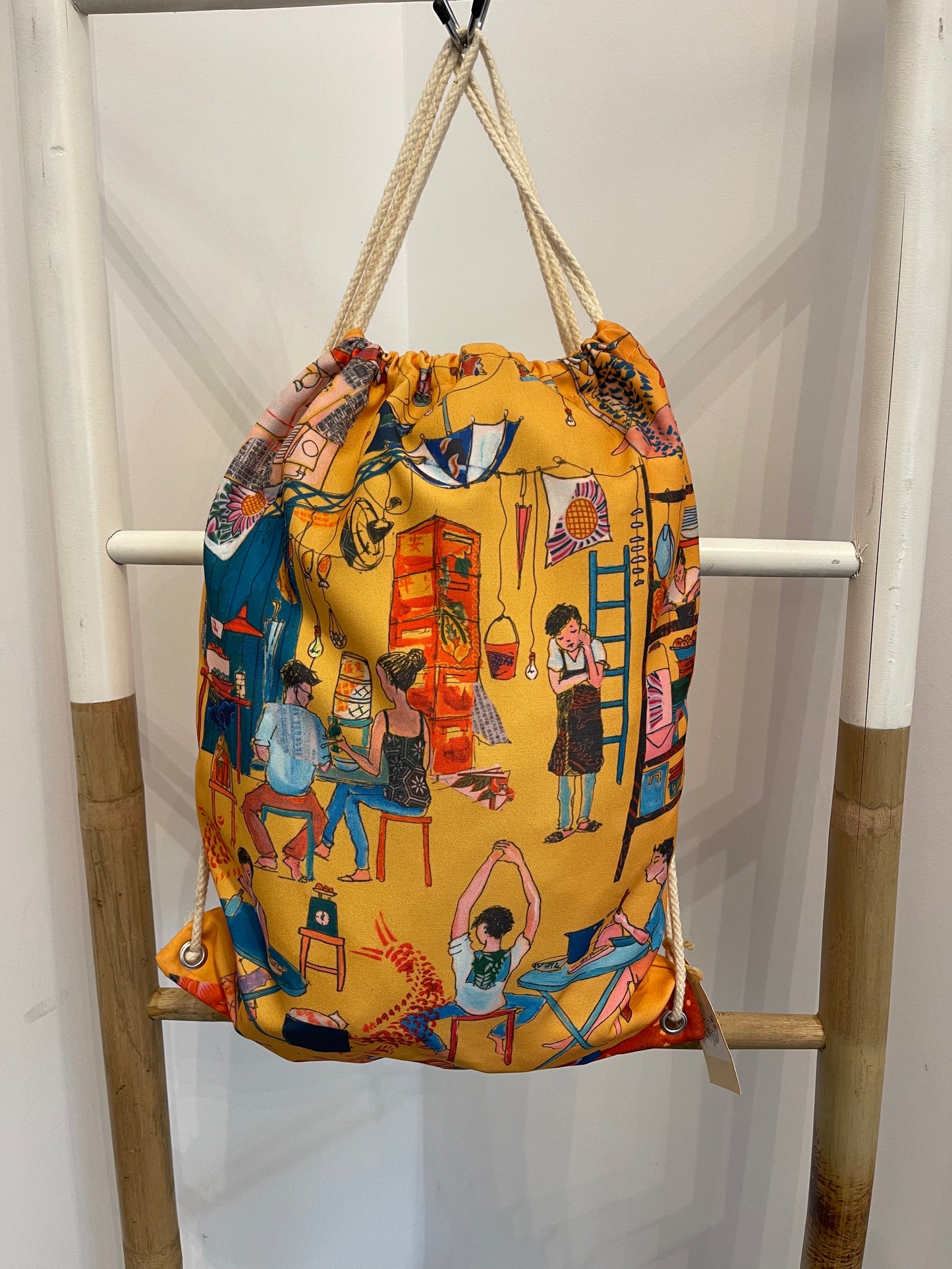 Yellow artistic printed gym bag