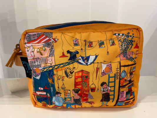 Yellow artistic printed padded toiletry bag