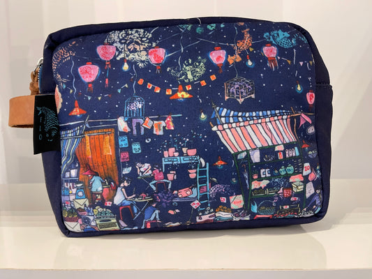 Night blue artistic printed padded toiletry bag