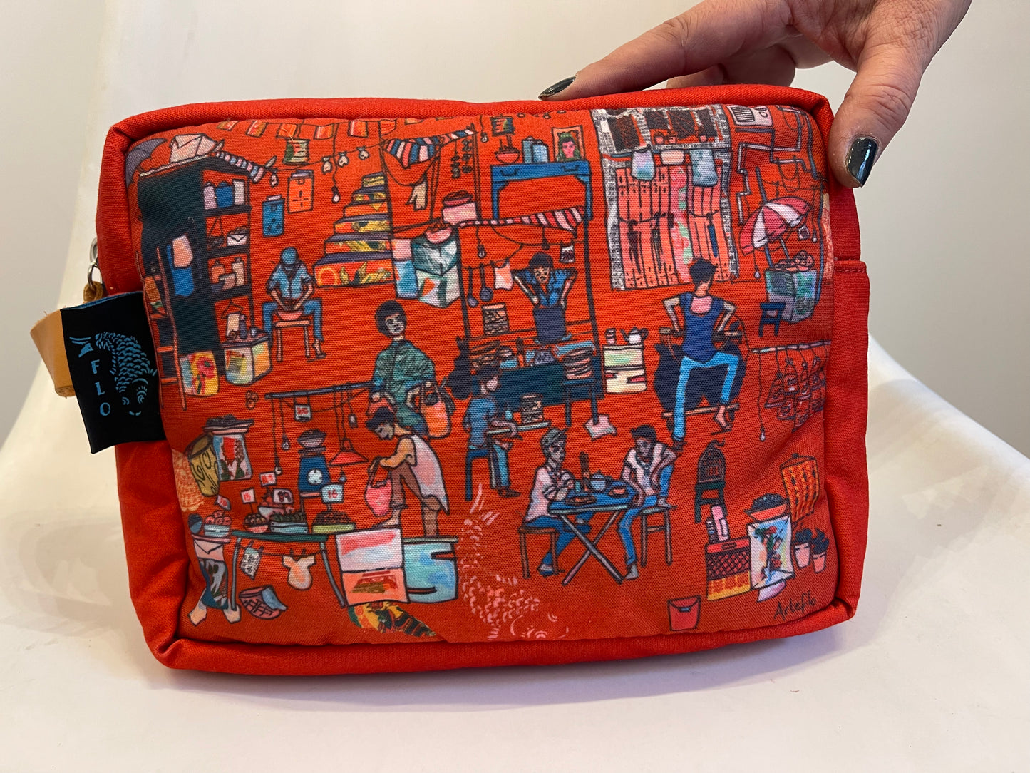 Red artistic printed padded toiletry bag