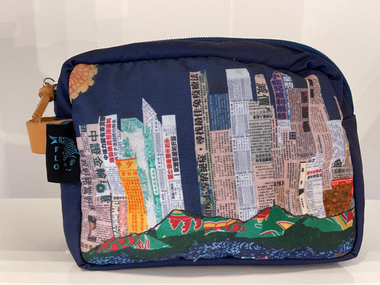 Blue artistic printed padded toiletry bag