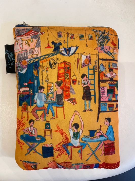 Yellow artistic printed padded pouch