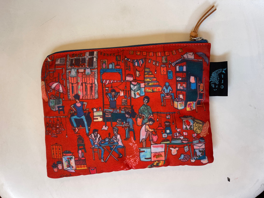 Red artistic printed padded pouch